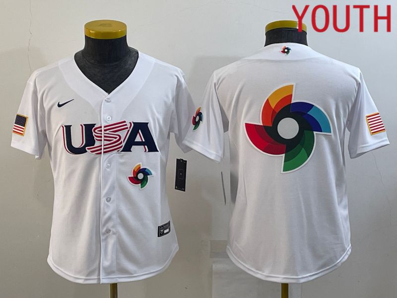 Youth 2023 World Cub USA Blank White MLB Jersey2